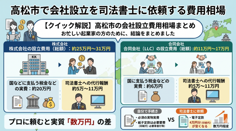高松市で会社設立を司法書士に依頼する費用相場