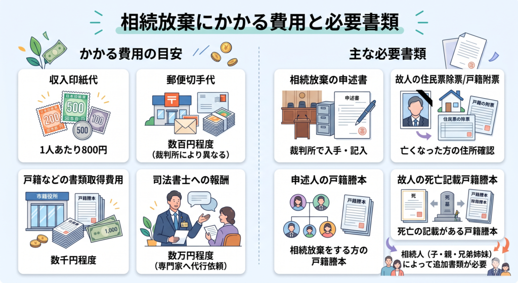 相続放棄にかかる費用と必要書類