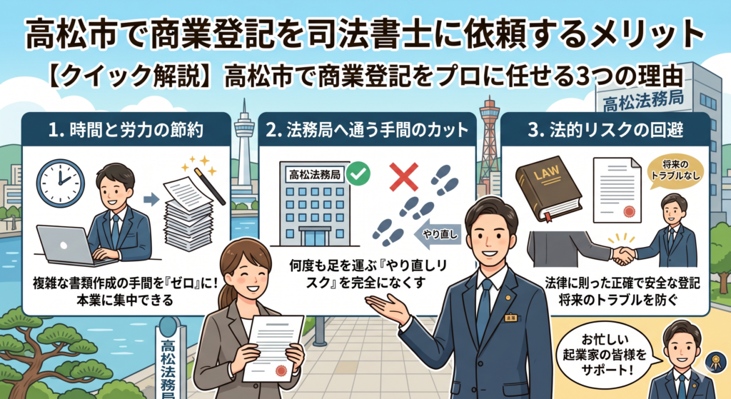 高松市で商業登記を司法書士に依頼するメリット