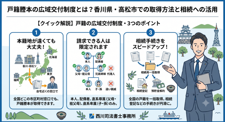 戸籍謄本の広域交付制度とは？香川県・高松市での取得方法と相続への活用